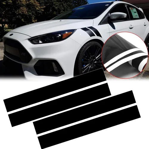 Vista 12 de x xotic tech Auto Universal Racing Style 4 Piezas Calcomanías de Rayas Dobles Hash para Capó Delantero y Guardabarros + 6 Piezas Calcomanías