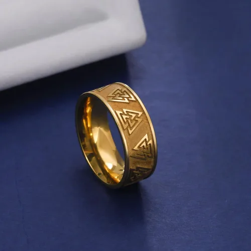 Vista 3 de Valknut - Anillos vikingos para hombres, anillos de runa nórdica, círculos de acero inoxidable, triquetra, nórdico, valknut vikingo, símbolo