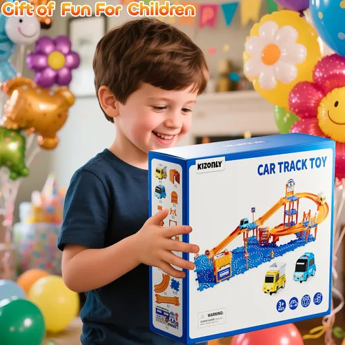 Vista 9 de Puzzle Racer - Juego de pistas de autos para niños, pistas de carreras de 4 niveles para niños de 3 a 5 años con 3 autos, piezas de tráfico
