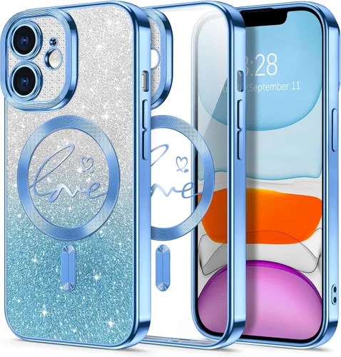 Vista 121 de Hython Funda para iPhone Air con purpurina, compatible con MagSafe Love Heart fundas magnéticas transparentes para teléfono para mujeres y niñas