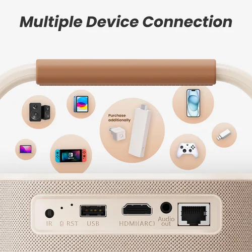 Vista 9 de [Sonido de JBL y batería integrada] Proyector para exteriores Yaber T2 con WiFi 6 y Bluetooth, proyector portátil de película inteligente Native