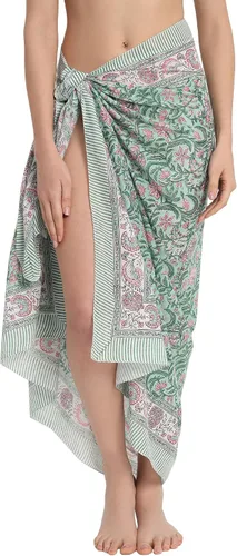 Vista 10 de parihan Traje de Baño Pareo de Playa Sarong Cubiertas para Mujeres - Falda Envolvente con Estampado a Mano Zafiro azul