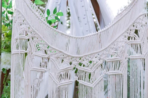 Vista 9 de Cortinas bohemias de macramé, cortina de macramé para colgar en la pared, cortina con cuentas decoración