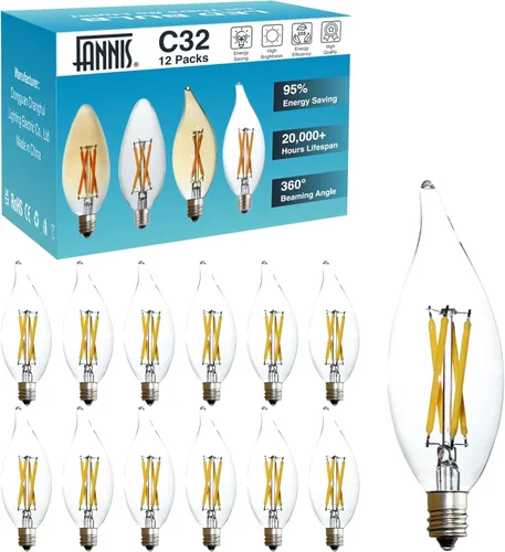 Vista 12 de Paquete de 6 bombillas LED de punta de llama C32 de reemplazo, 2 W equivale a 20 W, foco Edison de filamento cálido 2200 K, bombilla de candelabro