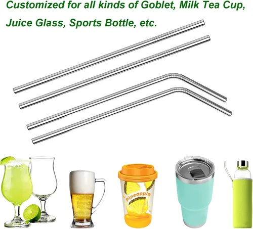 Vista 4 de VEHHE Popotes de metal de acero inoxidable Popotes para beber reutilizables - 10.5" Ultra largo 4 + 1 - Con cepillo de limpieza para vasos de 20/30