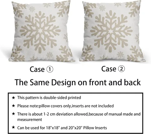 Vista 32 de Fundas de almohada decorativas de Navidad negras 40x40 cm con copos de nieve blancos de Navidad, juego de 2, temática rústica de invierno