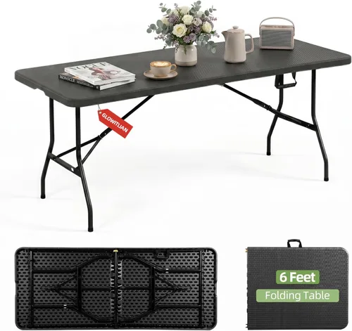 Vista 11 de 6FT Folding Table Portable Picnic Table Heavy-Duty Fold-in-Half Utility 6 Foot Foldtable Table with Carry Handle for Outdoor Indoor Party, Dining