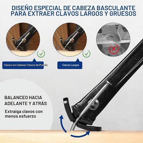 Vista 4 de WORKPRO Ganzúa de 33 cm con uña de gato, extractor de uñas con uña de gato y extractor de uñas basculante, palanca para remodelación del hogar