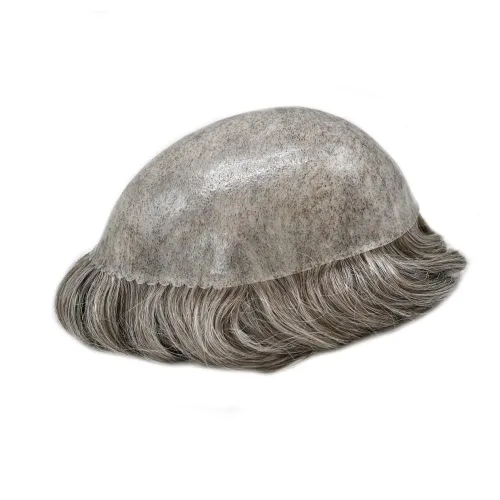 Vista 236 de Toupee para hombre 100% cabello humano real tupé para hombres 0.004 in piel de poliuretano para hombre, sistema de reemplazo de piezas de pelo