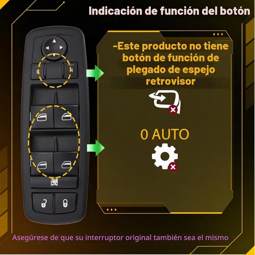 Vista 3 de 3+0 pines de metal. Interruptor de ventana eléctrica. Se adapta a Chrysler Town & Country 2008 2009, Dodge Grand Caravan. No automático. Interruptor