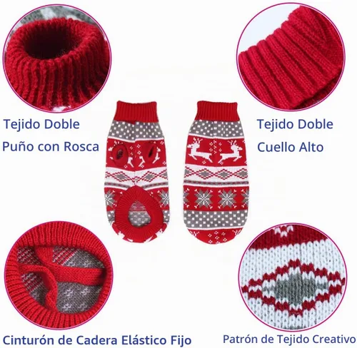 Vista 2 de Suéteres de Navidad para perros, ropa de invierno para mascotas, ropa de Navidad, abrigos cálidos clásicos, renos, copos de nieve, suéter de rombos