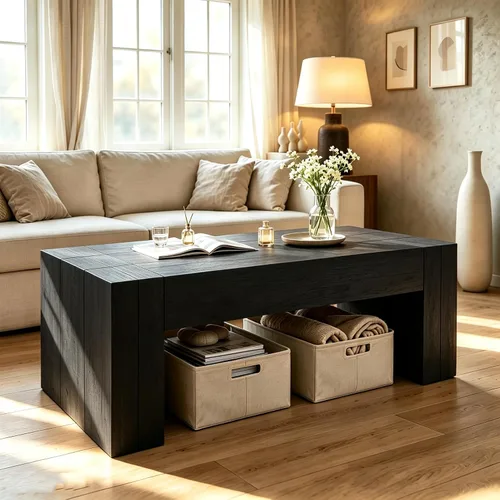 Vista 14 de SSLine Mesa de Centro de Madera Maciza de 47.6 Pulgadas Mesa de Centro Rectangular para Sala de Estar, Mesas de Centro de Cóctel Estilo Granja