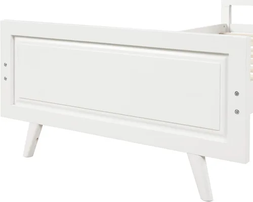 Vista 7 de SOFTSEA Cama de plataforma de tamaño individual con cabecero y estribo, marco de cama de madera maciza con soporte de listones de madera, marco