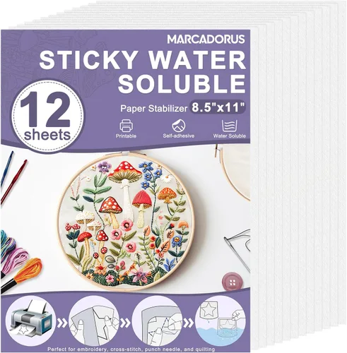 Vista 8 de Estabilizador Soluble en Agua para Bordado - Papel Adherible y de Costura que se Lava 8.5x11 Pulgadas Paquete de 8, Estabilizador Imprimible