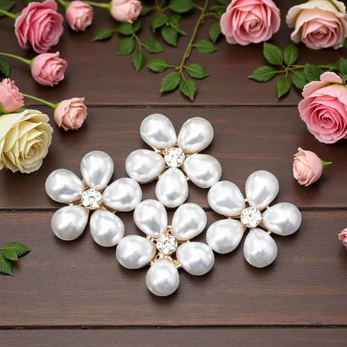 Vista 8 de 30 piezas chapadas en plata de 5 pétalos, cuentas de flores de diamantes de imitación, botón de adorno para ropa hecha a mano, zapatos, sombreros