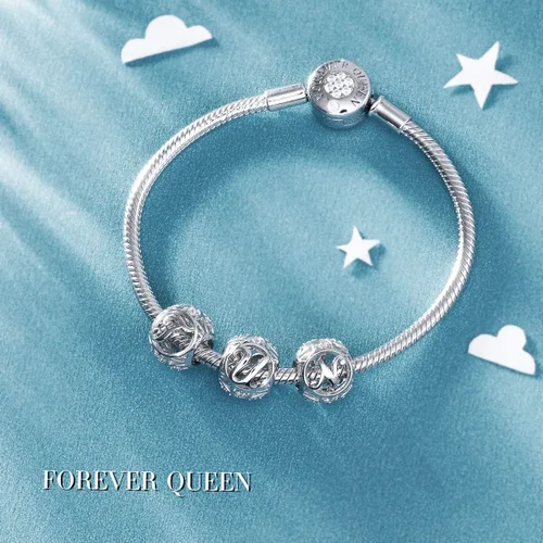 Vista 6 de FOREVER QUEEN Dije Colgante de Letra Inicial del Alfabeto A-Z para Pulsera Collar - Cuentas de Plata de Ley 925 CZ Joyería de Regalo Personalizada