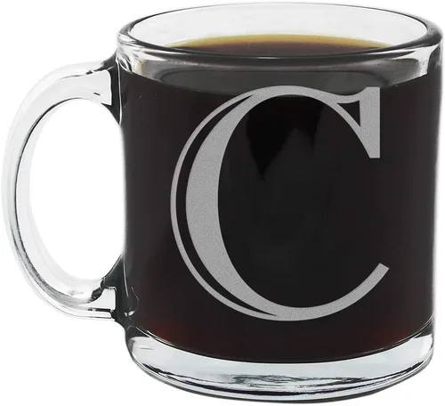 Vista 13 de Spotted Dog Company Taza de café de vidrio transparente con monograma grabado de 12 onzas (letra A), regalos de café personalizados de la A a la Z