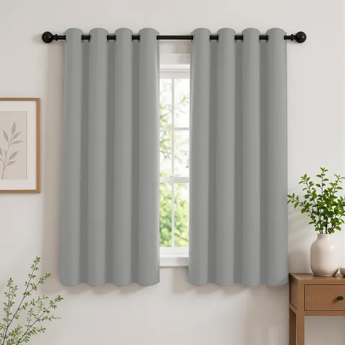 Vista 27 de Cortinas de oscurecimiento de habitación de 45 pulgadas de largo para dormitorio y sala de estar, cortinas térmicas aislantes con ojales