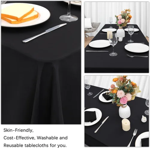 Vista 6 de Mantel rectangular de poliéster, manteles para mesas rectangulares de 6 pies, manteles de tela decorativa lavable para bodas, banquetes y campamento