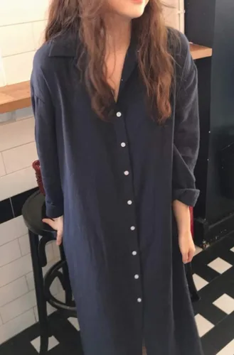 Vista 3 de GGUHHU Vestido Maxi Blusa Elegante de Algodón con Botones Frontales y Mangas Enrolladas para Mujer