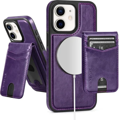 Vista 80 de SkyEagle - Funda tipo cartera compatible con MagSafe para iPhone 11, color negro Detachable Magnetic Credit Card Holder,RFID Blocking,PU