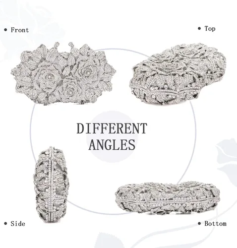 Vista 3 de Ynport Bolso de noche gótico de cristal con diamantes de imitación para mujer, diseño floral, boda, fiesta, diamantes brillantes