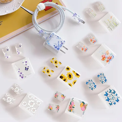 Vista 7 de Lindos protectores de cable para iPhone Funda de carga bonita elegante patrón de mariposas azules diseño único cable de datos cargador de línea