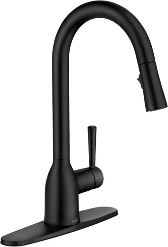 Vista 18 de Moen Adler Grifo de fregadero de cocina cromado de un solo mango con arco alto y fuerza de limpieza, llave de cocina moderna con rociador extraíble