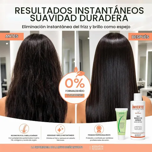 Vista 2 de Tratamiento para cabello con keratina, sin formaldehído, con Inverto, incluye máscara, 4 oz fl