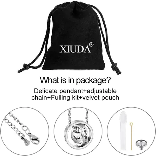 Vista 7 de XIUDA Collar de urna para cenizas No Longer by My Side, Forever in My Heart Tallado Locket Collar de cenizas cremadas