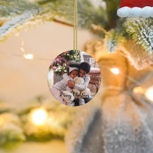 Vista 2 de Adorno de Navidad personalizado con foto 2023, decoración de árbol de Navidad de cerámica personalizada con cualquier imagen/texto, adorno de Círculo