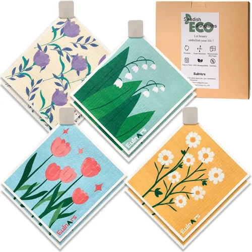 Vista 18 de Eulnars - Toallas de papel reutilizables, paquete de 8 paños de cocina suecos con 3 clips, negro y blanco, algodón, 200 lavados Negro Blanco