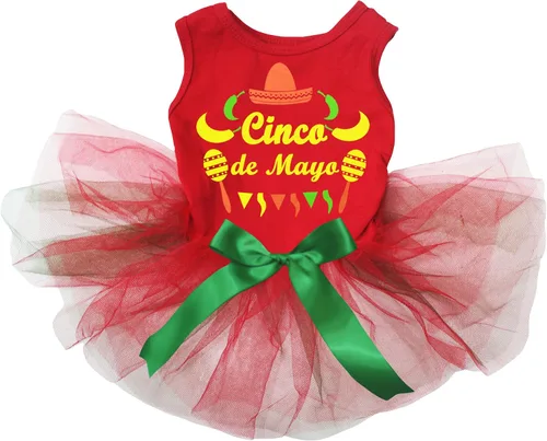 Vista 3 de Petitebella Cinco De Mayo - Vestido para perro estilo mexicano (LED negro/verde, talla XS)