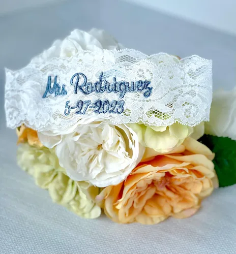 Vista 3 de Liguero de boda azul polvoriento, regalo personalizado para despedida de soltera