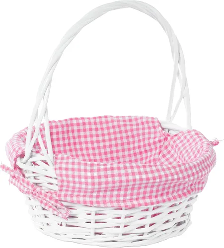 Vista 17 de WICKERWISE Cesta de regalo tradicional de sauce redondo blanco con forro a cuadros y asas resistentes, cesta de almacenamiento de aperitivos