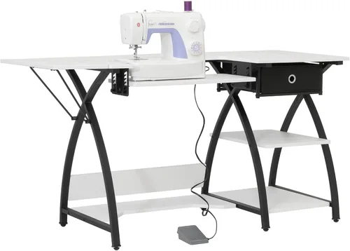 Vista 12 de Comet Plus - Mesa de costura y pasatiempos con estante lateral e inferior, también se puede utilizar como escritorio de computadora