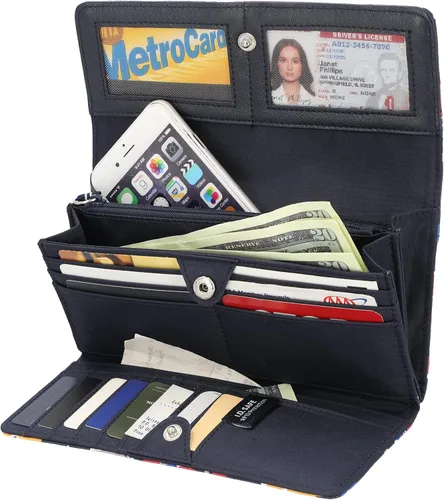 Vista 2 de Nautica Money Manager RFID - Cartera para mujer, Floral índigo flotante