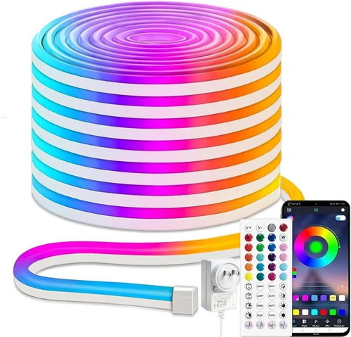 Vista 27 de iNextStation Blue LED Light Strip, 16.4ft/5m 12V Silicone Flexible Neon Rope Lights, IP65 Waterproof Cuttable LED Strip Lights for Gaming Room
