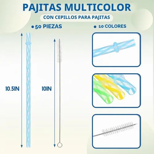 Vista 3 de Jovitec 50 popotes de plástico reutilizables de 11 pulgadas con cepillo, 10