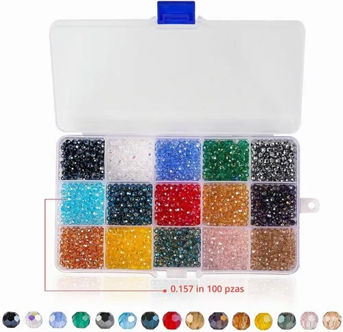 Vista 2 de Cuentas redondas de vidrio de 0.157 in para hacer joyas, color AB, 1500 cuentas espaciadoras de cristal para pulseras, collares, accesorios Cuentas