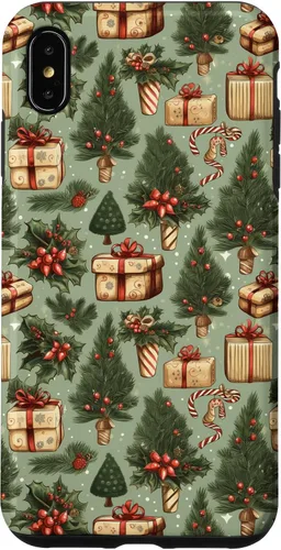Vista 11 de Vintage Christmas Theme Holiday Trees, Presents, Teal, Bows Case for iPhone 17