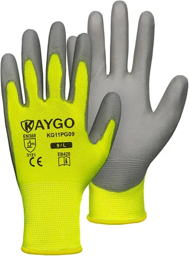 Vista 48 de KAYGO KG11PB - Guantes de trabajo de seguridad con revestimiento de poliuretano, 12 pares de guantes de punto sin costuras para hombres y mujeres