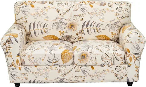 Vista 24 de KRFOONN Funda de sofá de 4 piezas con estampado para sofás de 3 cojines, funda elástica con 3 fundas de cojín separadas, protector de muebles