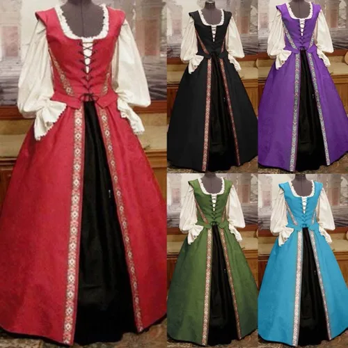 Vista 6 de Gothic Clothing Women, Womens Renaissance Ball Gown Victorian Dress with Puffed Sleeves Lace Gothic Dress