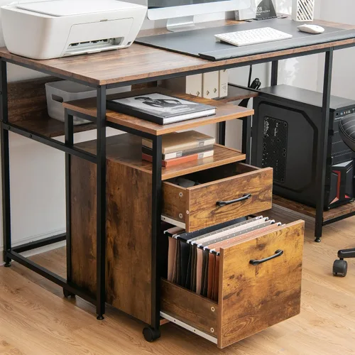 Vista 4 de LOKO Archivador móvil de 2 cajones, archivador rodante para debajo del escritorio con estante abierto, soporte de impresión con ruedas, archivador