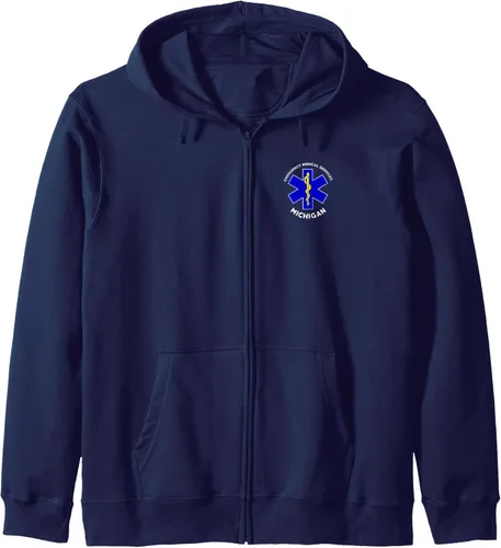 Vista 5 de Michigan EMS Emergency Medical Services EMT - Sudadera con capucha con cremallera, Negro