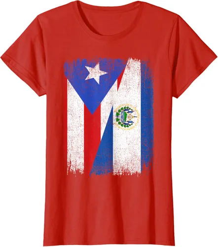 Vista 57 de Camiseta Half Puerto Rico El Salvador Flag Orgullo Salvadoreño Roots