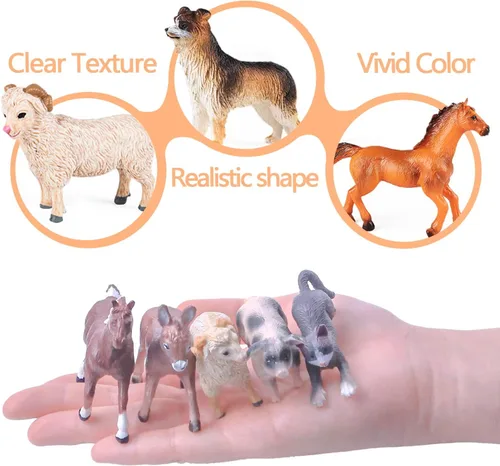 Vista 5 de SIENON Juego de 12 piezas de figuras de animales de granja, mini juguetes de plástico realistas para niños, juego educativo de animales de granja