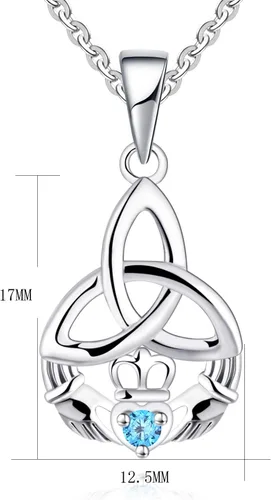 Vista 6 de JO WISDOM Collar con colgante de corazón celta irlandés de plata de ley 925 con piedras natales