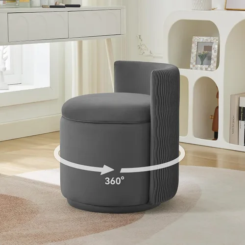 Vista 22 de WUTUTUEE Silla grande de terciopelo con almacenamiento, silla de maquillaje giratoria de 360° con respaldo ondulado, taburete pequeño sin montaje